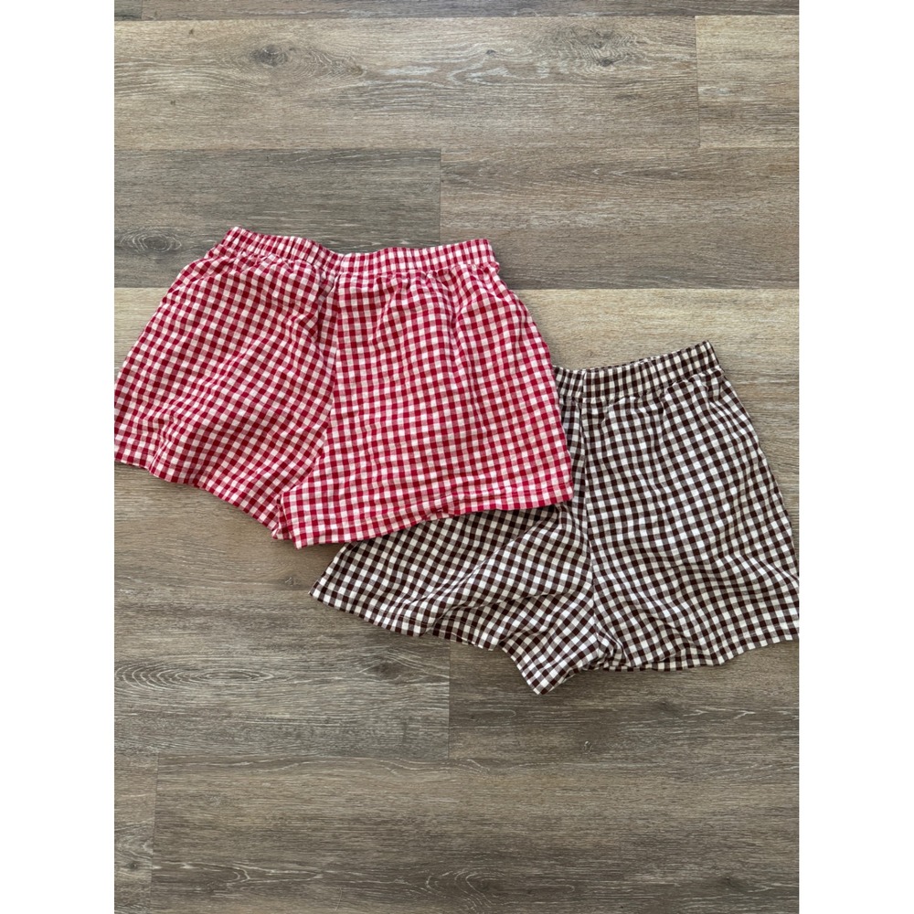 Anrabess Womens Gingham Shorts Set 2 Red Brown Checkered Rayon Small - Picture 5 of 9